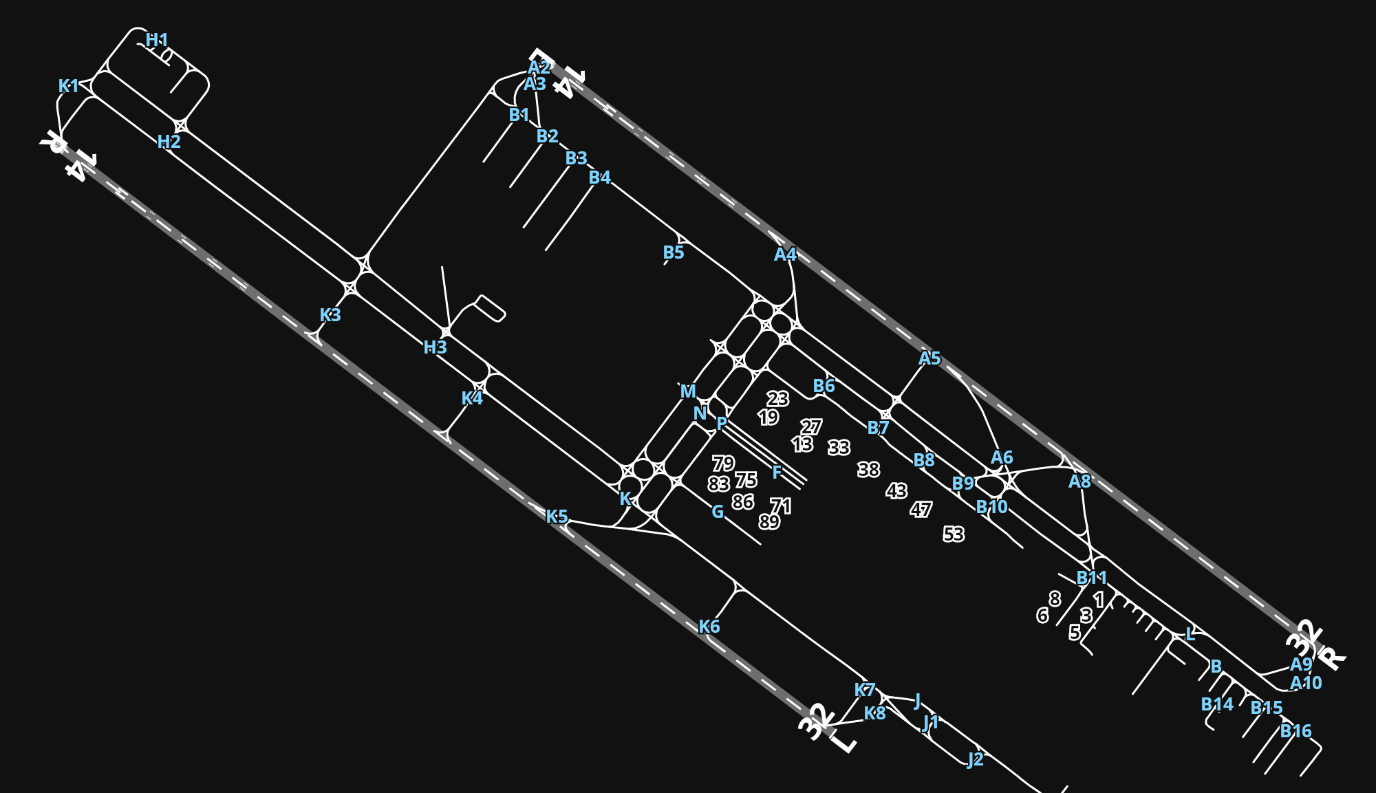 SKBO El Dorado International Airport airport diagram — runways, taxiways and parking stands