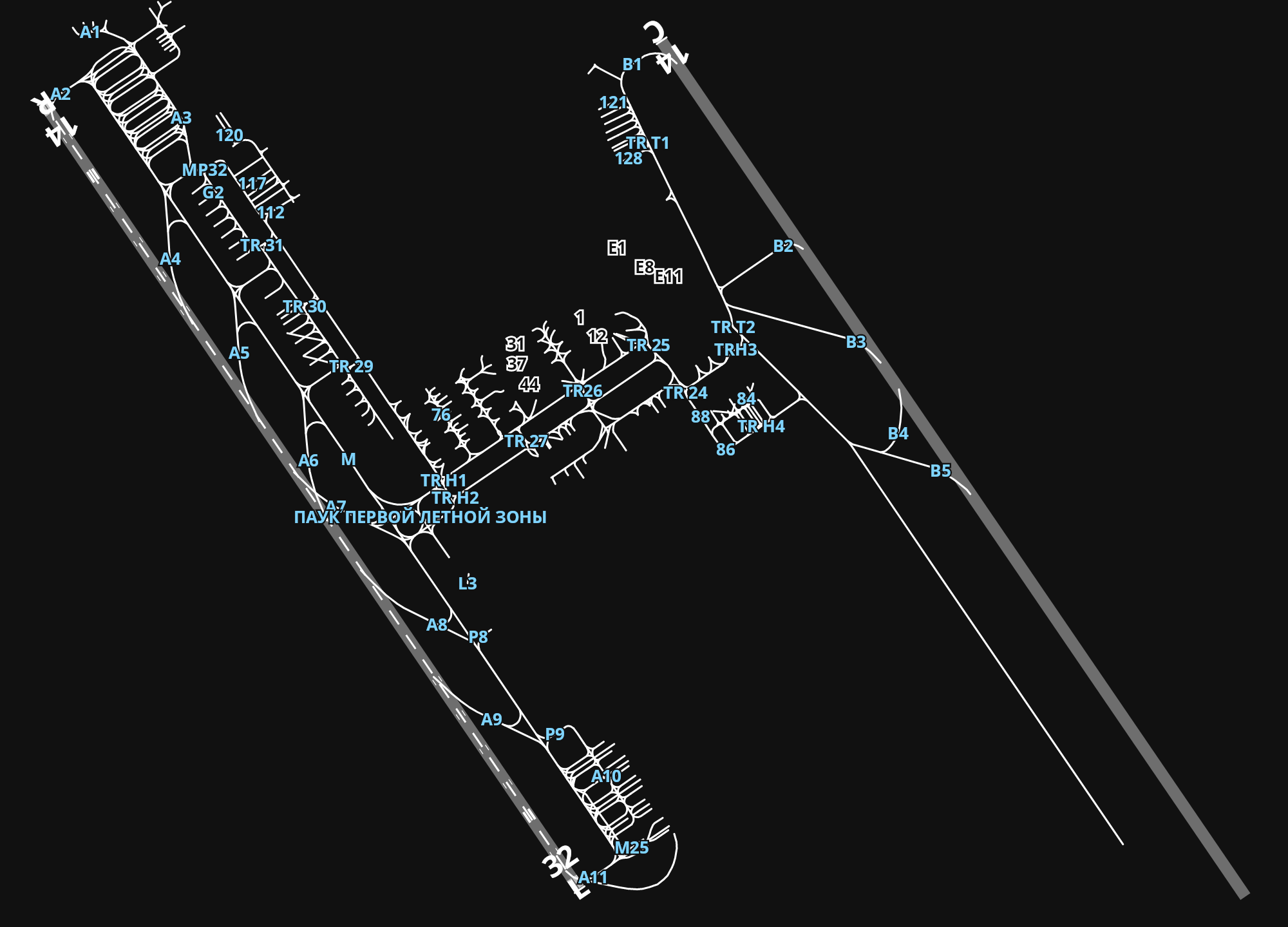 UUDD Domodedovo International Airport airport diagram — runways, taxiways and parking stands