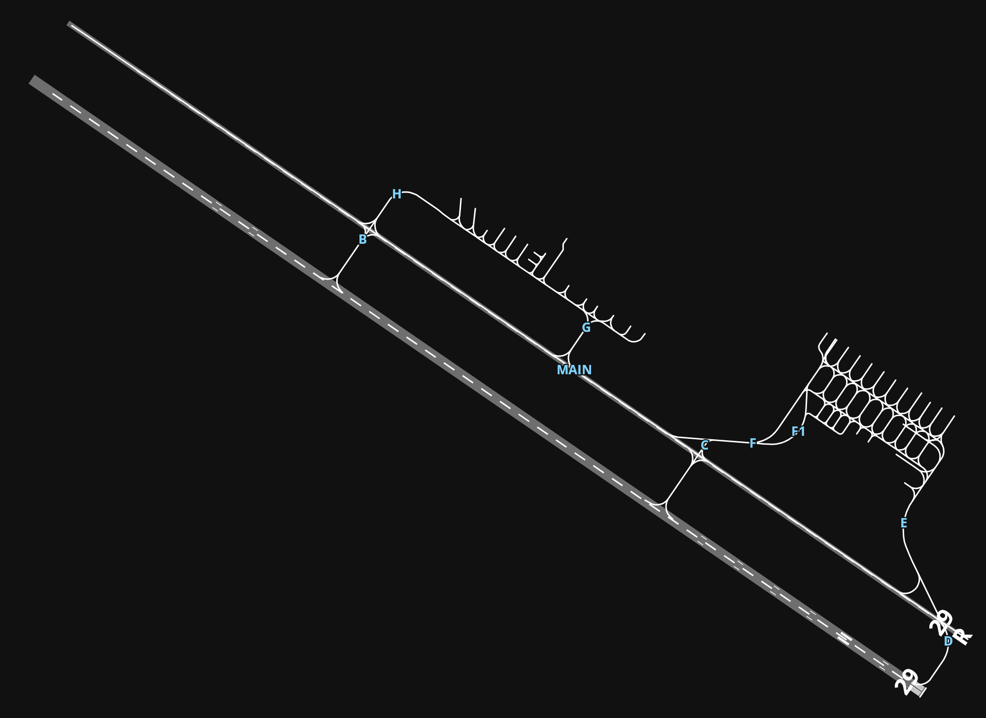 UWKD Kazan International Airport airport diagram — runways, taxiways and parking stands