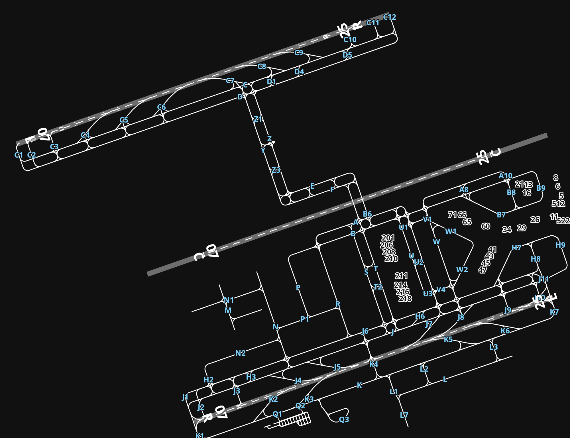 VHHH Hong Kong International Airport airport diagram — runways, taxiways and parking stands