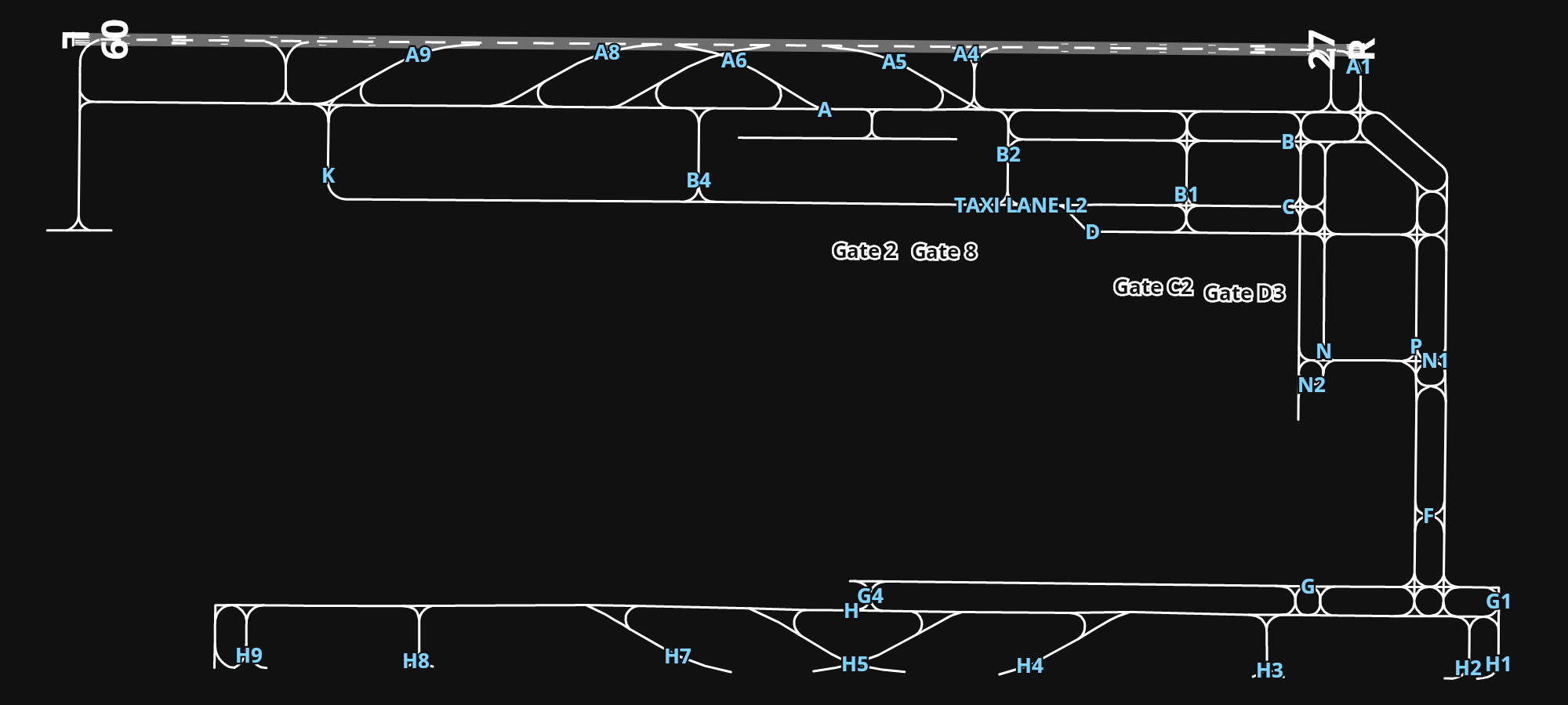 VOBL Kempegowda International Airport airport diagram — runways, taxiways and parking stands