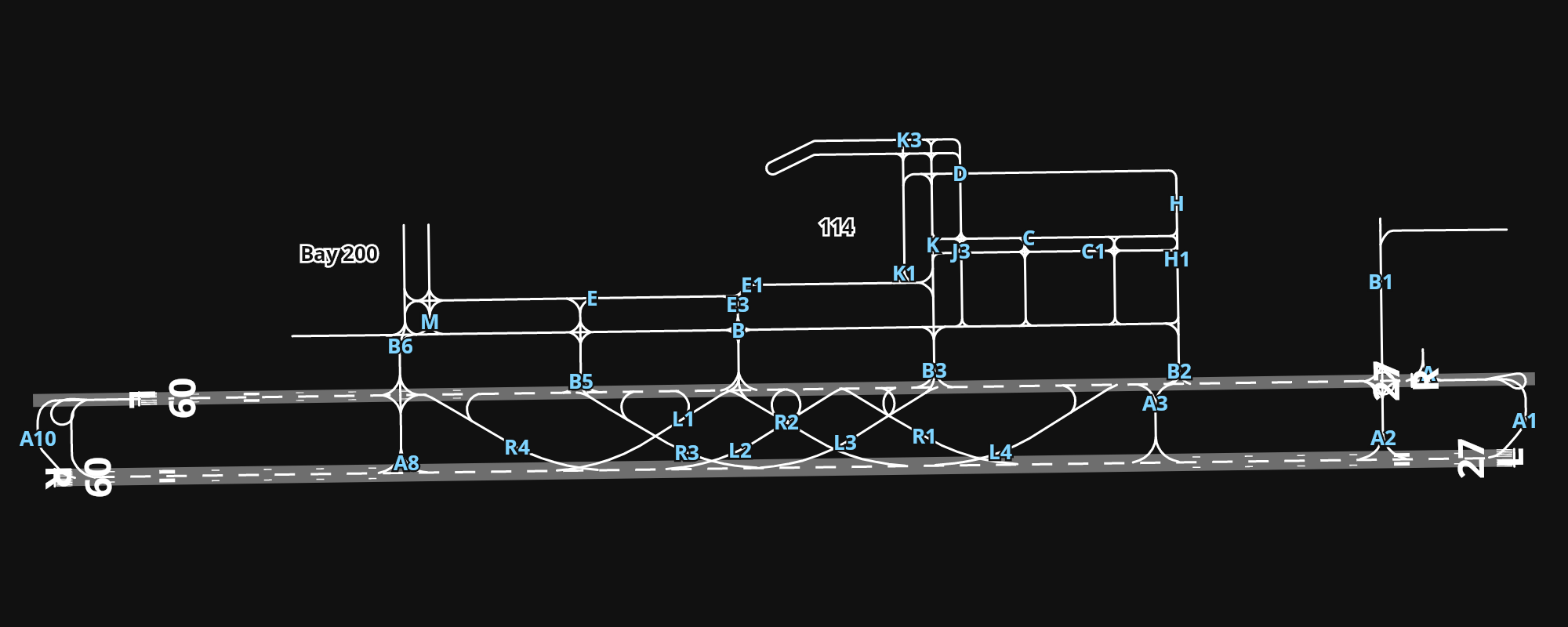 VOHS Rajiv Gandhi International Airport airport diagram — runways, taxiways and parking stands