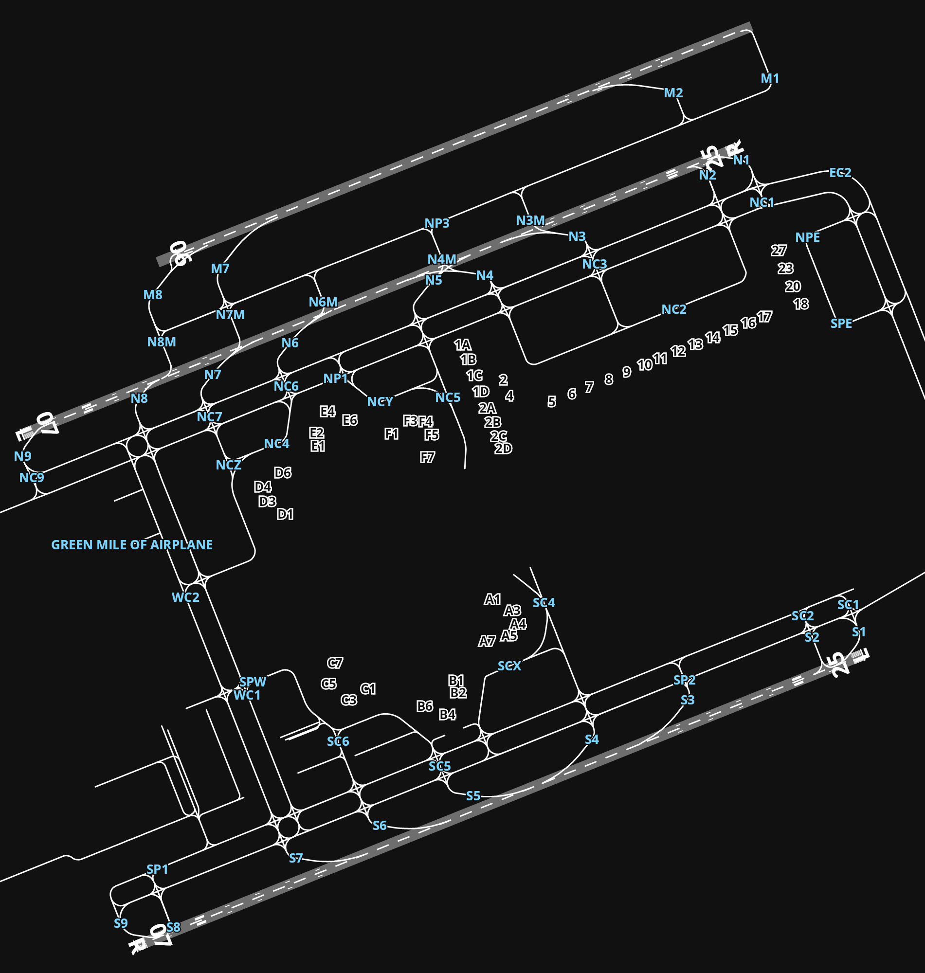 WIII Soekarno-Hatta International Airport airport diagram — runways, taxiways and parking stands