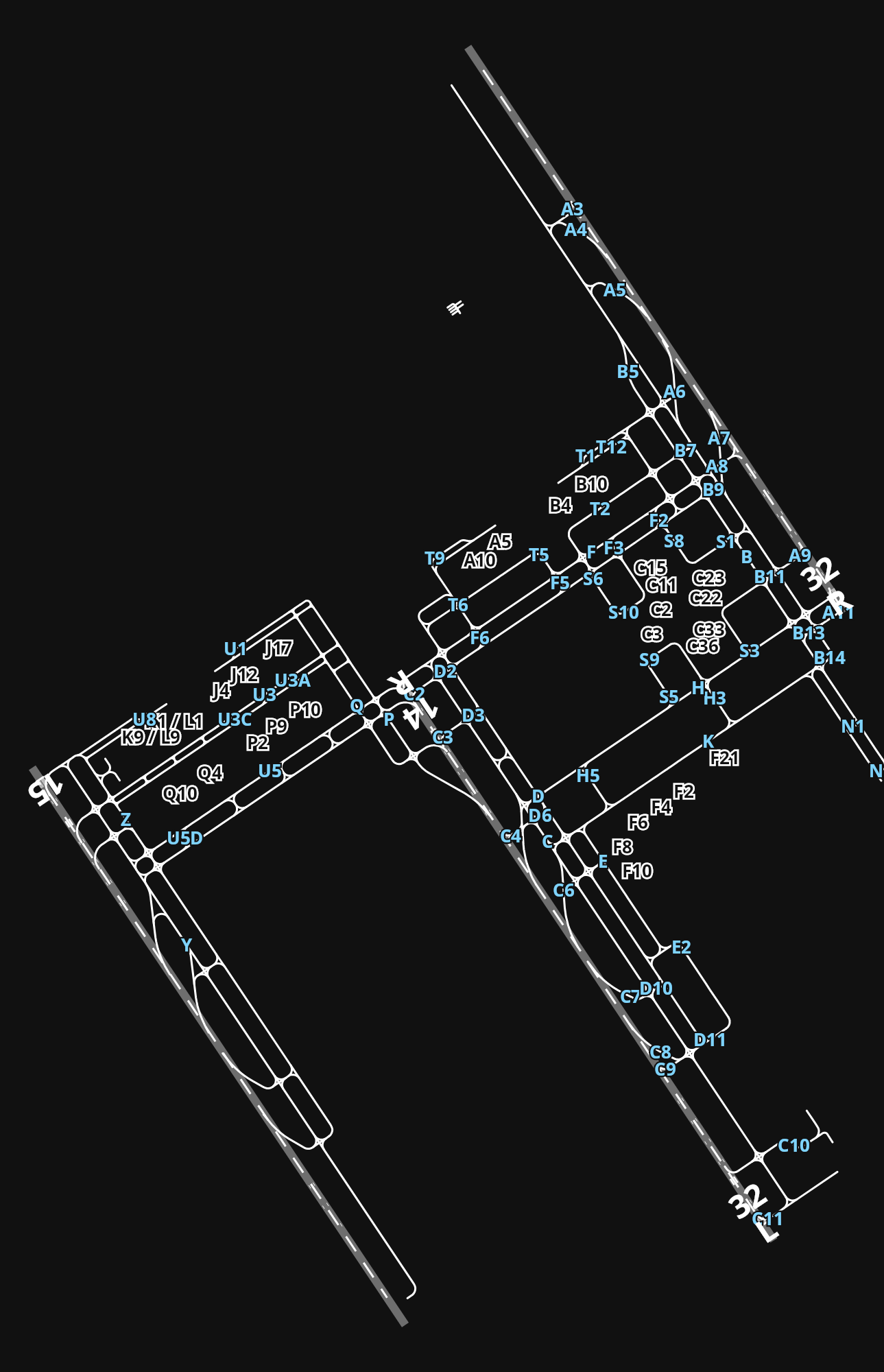 WMKK Kuala Lumpur International Airport airport diagram — runways, taxiways and parking stands