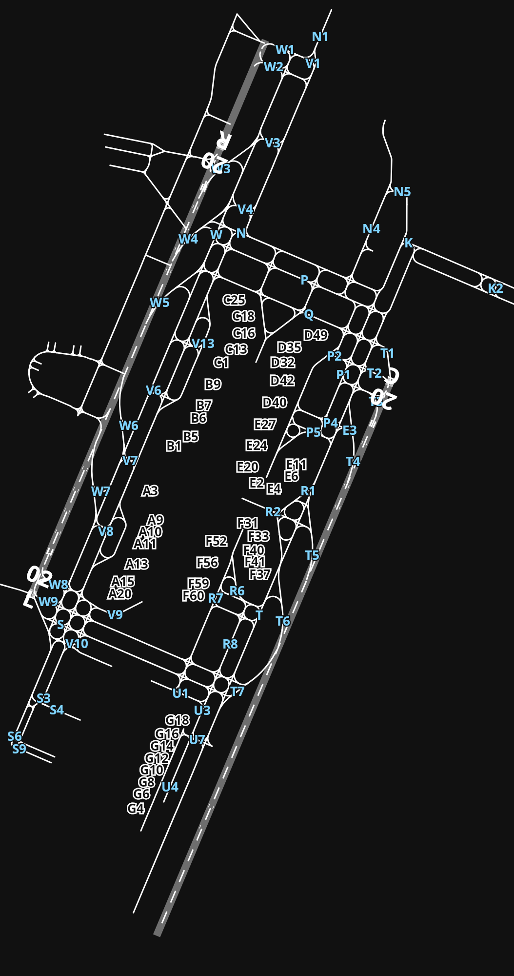 WSSS Singapore Changi Airport airport diagram — runways, taxiways and parking stands