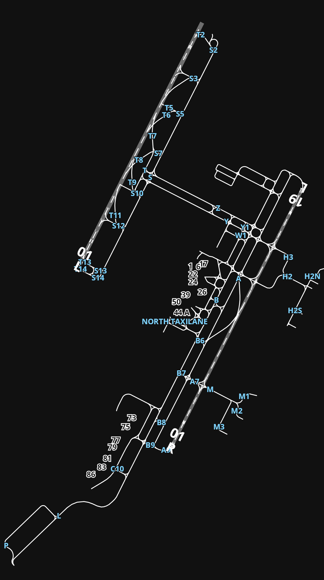 YBBN Brisbane International Airport airport diagram — runways, taxiways and parking stands