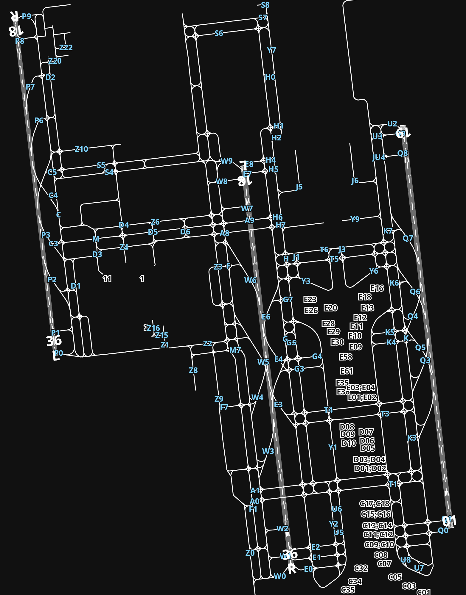 ZBAA Beijing Capital International Airport airport diagram — runways, taxiways and parking stands