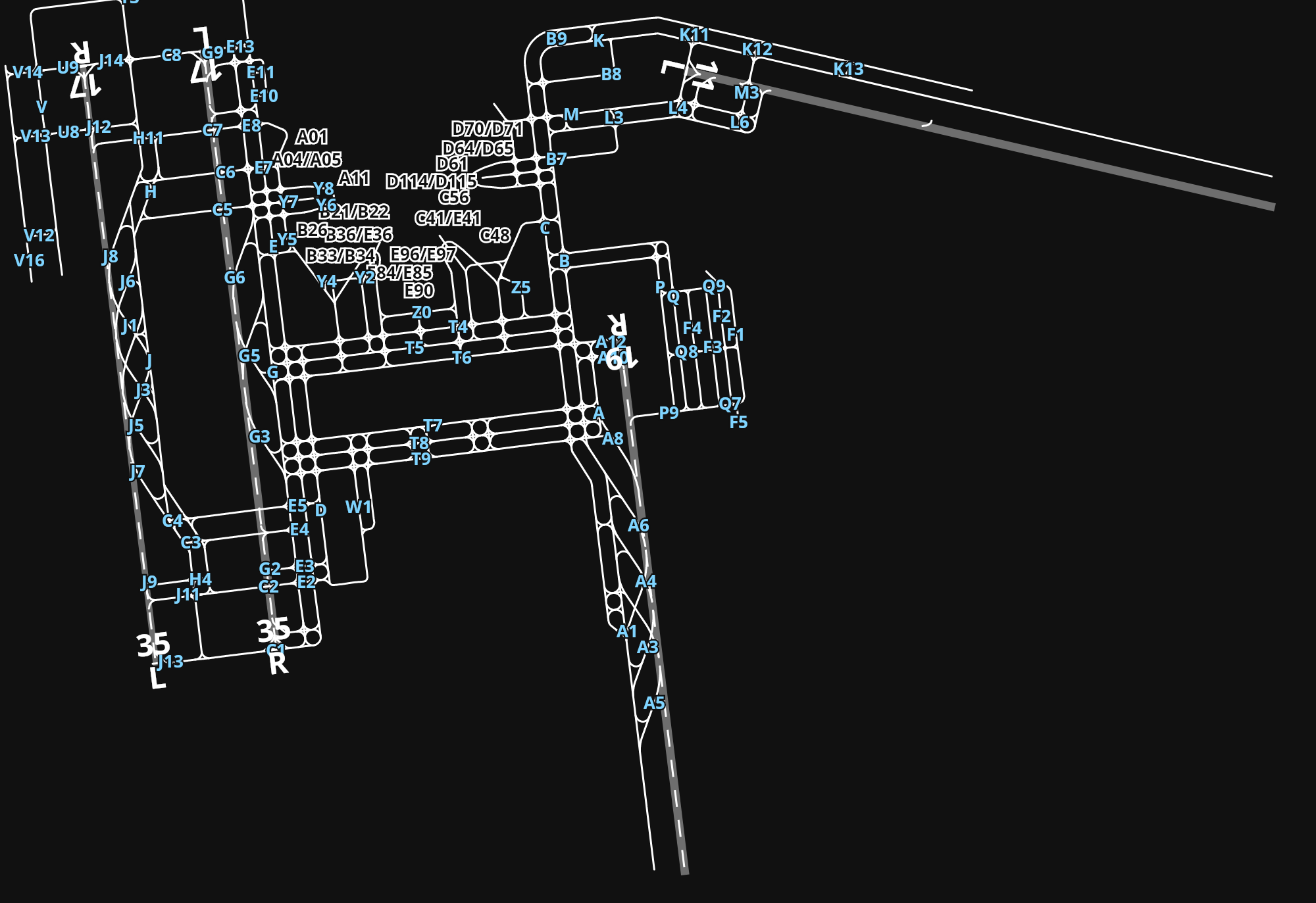 ZBAD Beijing Daxing International Airport airport diagram — runways, taxiways and parking stands