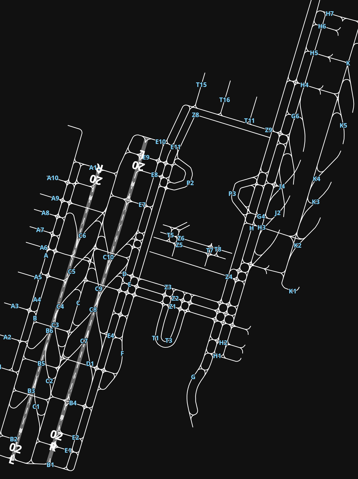 ZUCK Chongqing Jiangbei International Airport airport diagram — runways, taxiways and parking stands
