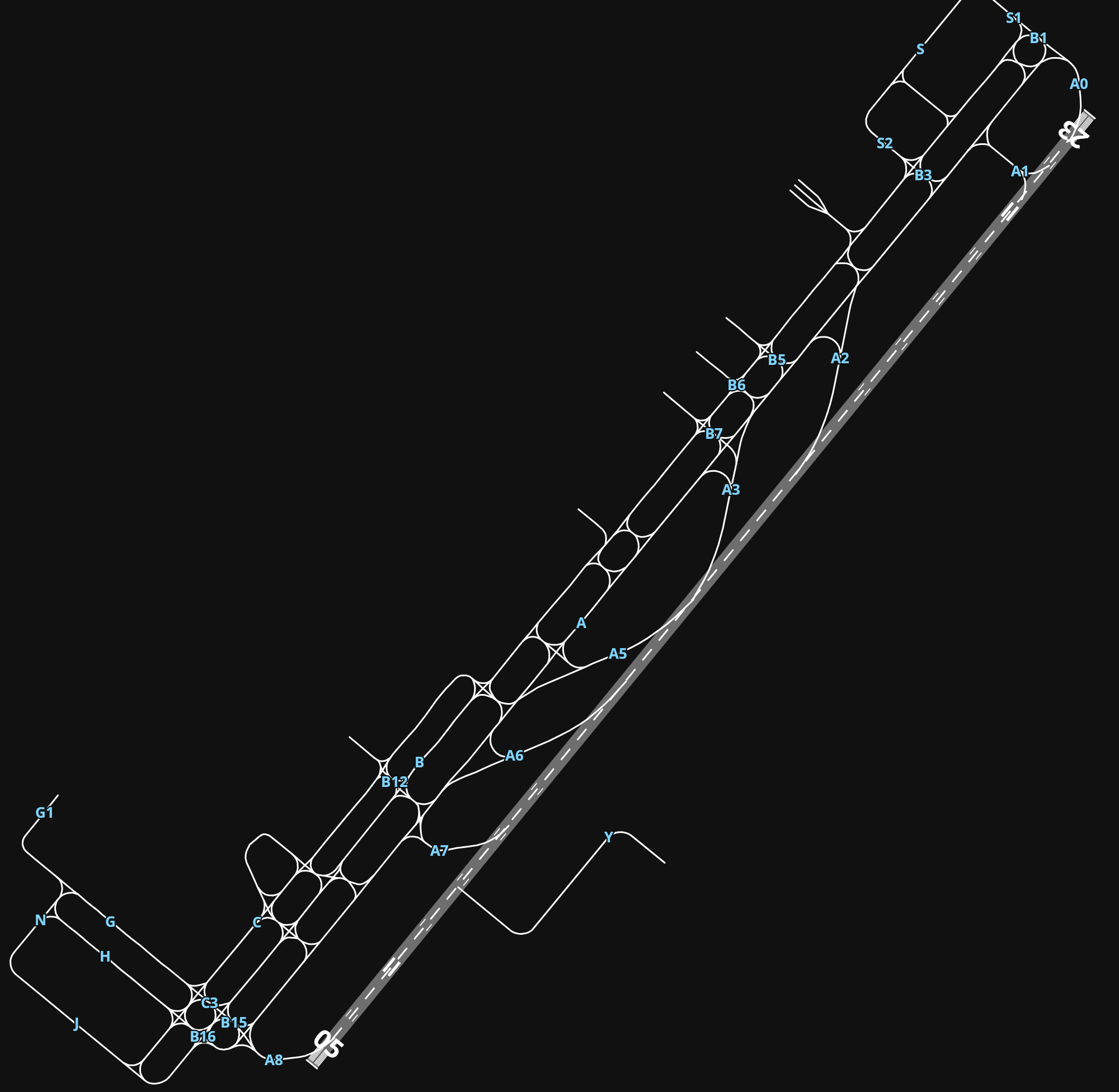 ZYHB Harbin Taiping International Airport airport diagram — runways, taxiways and parking stands